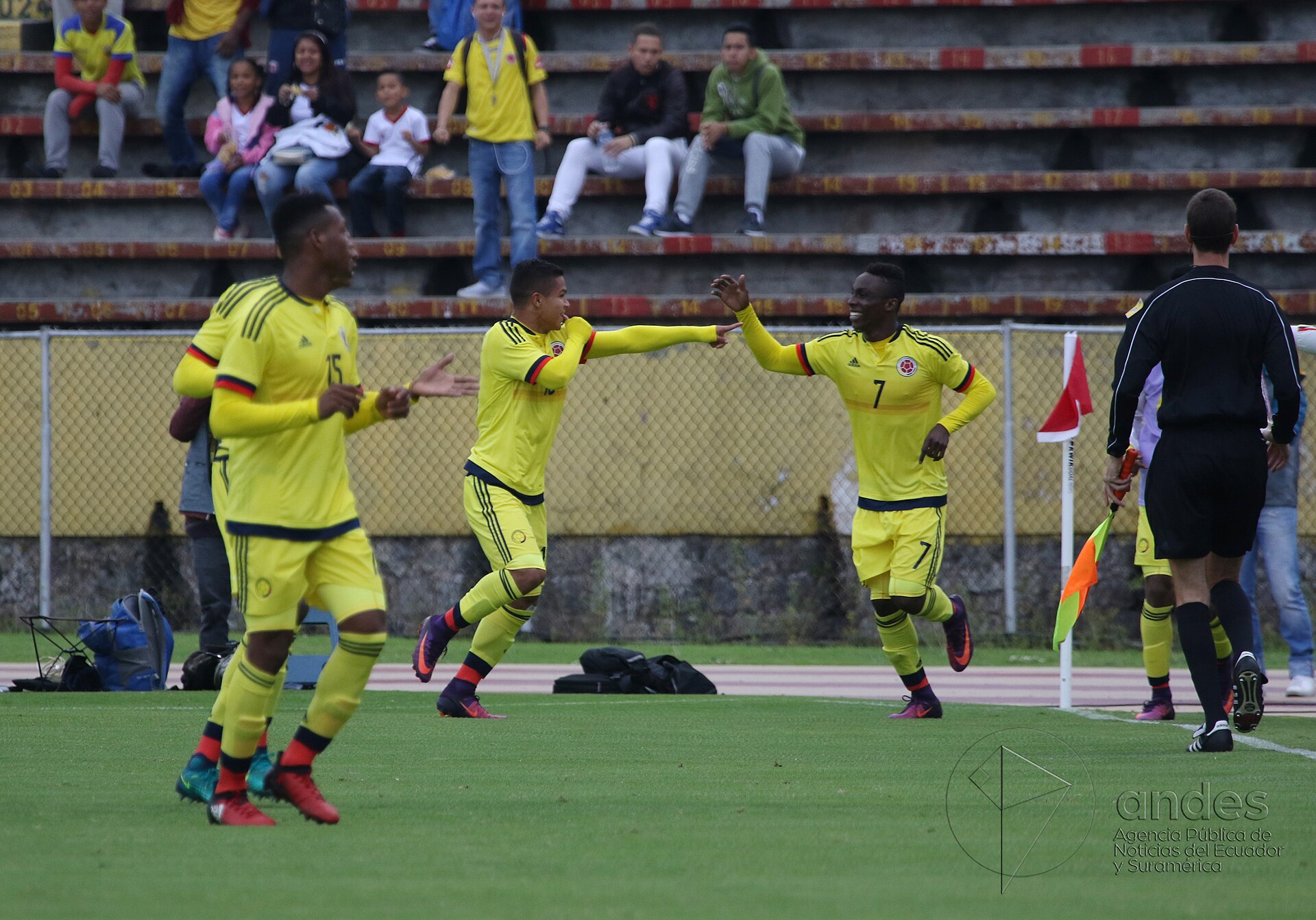 Julian Quinones celebrating for Colombia at youth international level